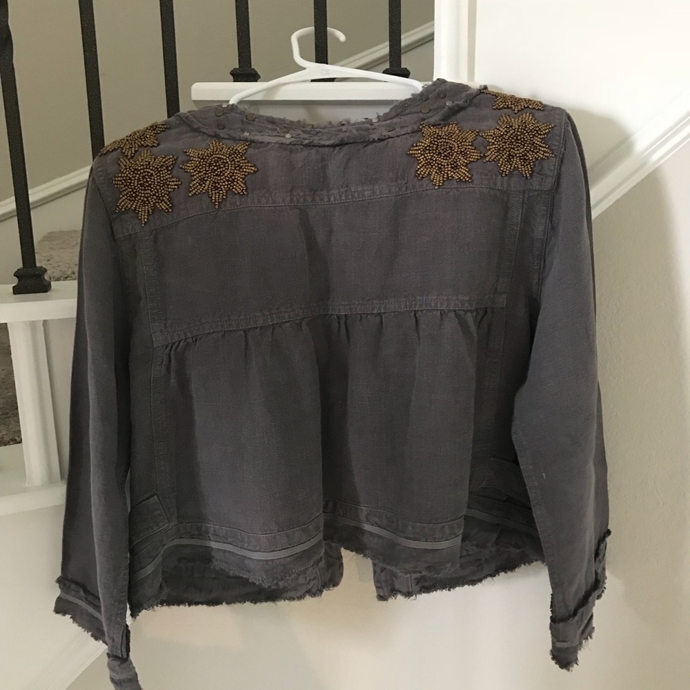 Wrap cropped linen jacket with bead embellishment - Picture 2 of 7
